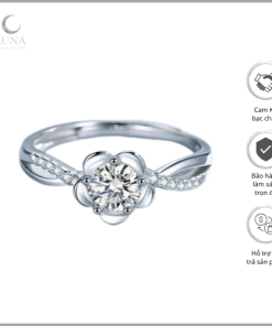 Nhẫn bạc nữ đính đá CZ hình bông hoa đào