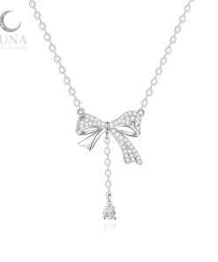 Dây Chuyền Bạc S925 Nơ Đính Đá Giọt Nước